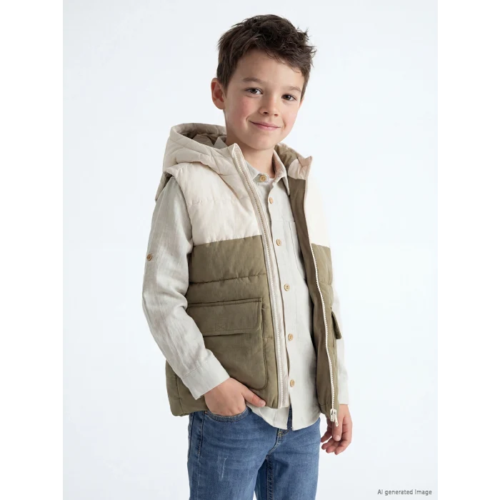 LCW Kids Bej Kapüşonlu Erkek Çocuk Şişme Yelek