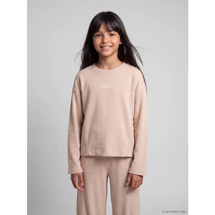 LCW Kids Bej Baskılı Kız Çocuk Soft Touch Eşofman Takım