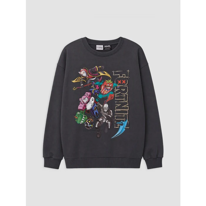 LCW Kids Antrasit Fortnite Baskılı Erkek Çocuk Sweatshirt