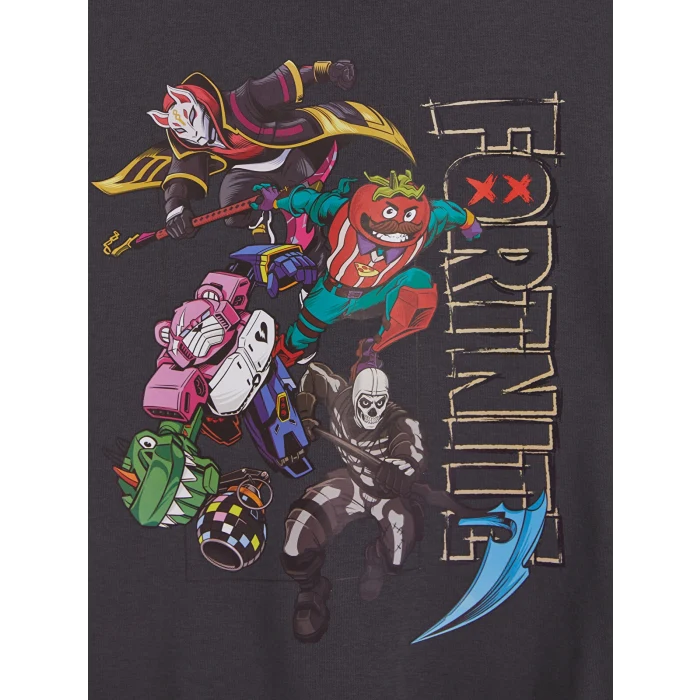 LCW Kids Antrasit Fortnite Baskılı Erkek Çocuk Sweatshirt