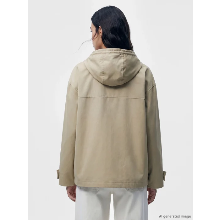 LCW Vision Haki Kapüşonlu Oversize Kadın Yağmurluk