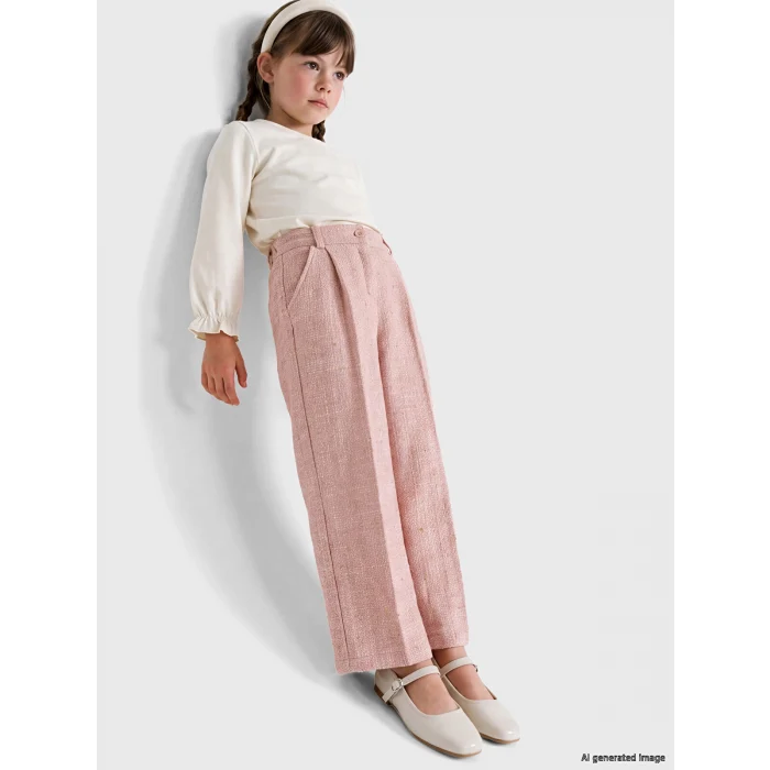 LCW Kids Pembe Beli Lastikli Kız Çocuk Gabardin Pantolon