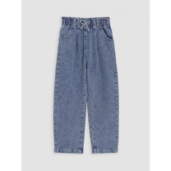 LCW Kids İndigo Beli Lastikli Straight Fit Kız Çocuk Jean Pantolon