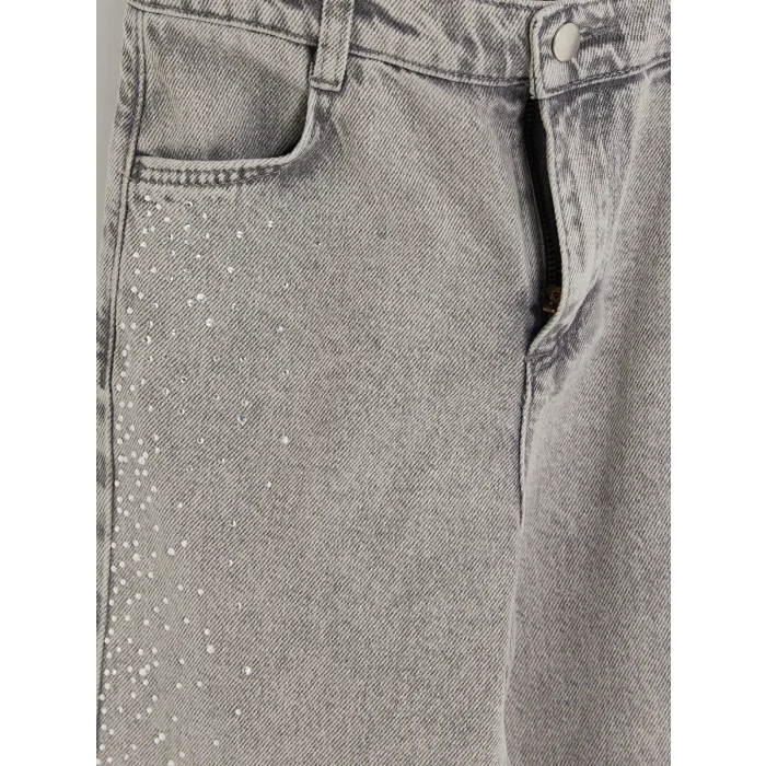 LCW Kids Gri Taşlı Wideleg Kız Çocuk Jean Pantolon