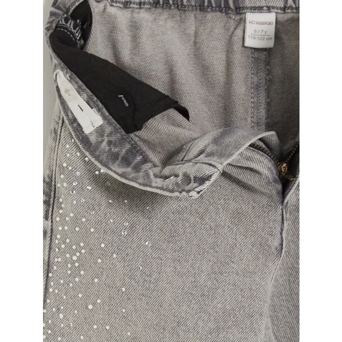 LCW Kids Gri Taşlı Wideleg Kız Çocuk Jean Pantolon