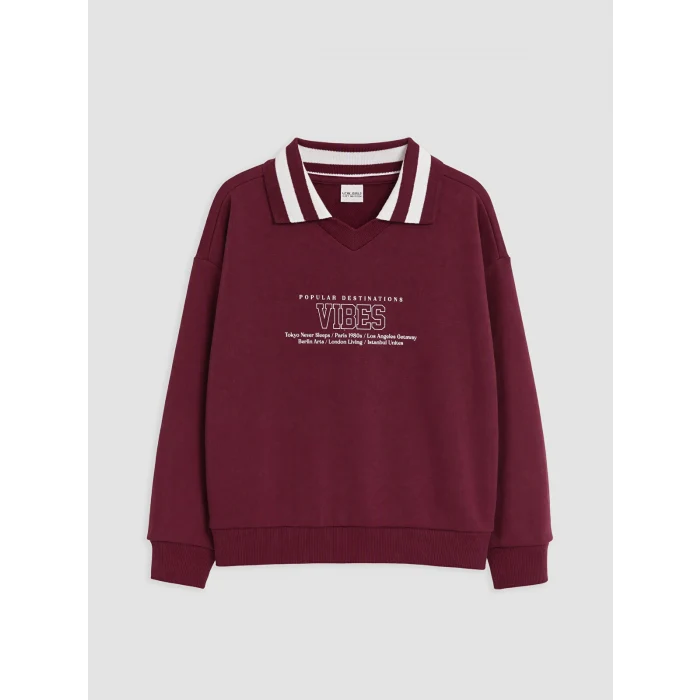 LCW Kids Bordo Polo Yaka Baskılı Kız Çocuk Eşofman Takım