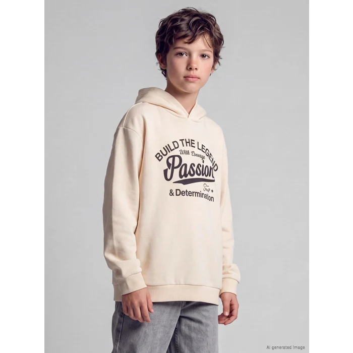 LCW Kids Bej Baskılı Erkek Çocuk Kalın Sweatshirt