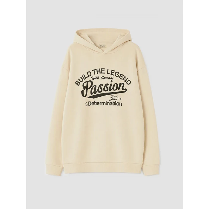 LCW Kids Bej Baskılı Erkek Çocuk Kalın Sweatshirt
