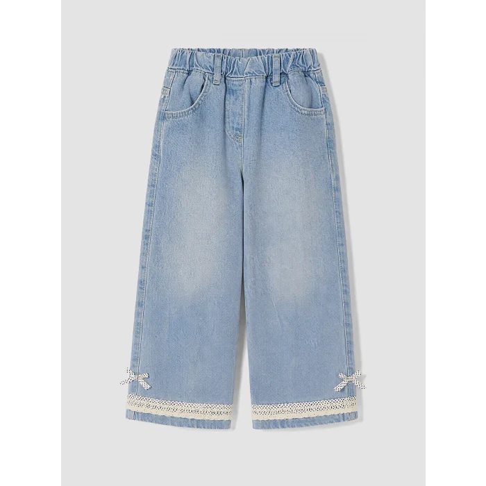 LCW Kids Mavi Dantel Detaylı Wideleg Kız Çocuk Jean Pantolon