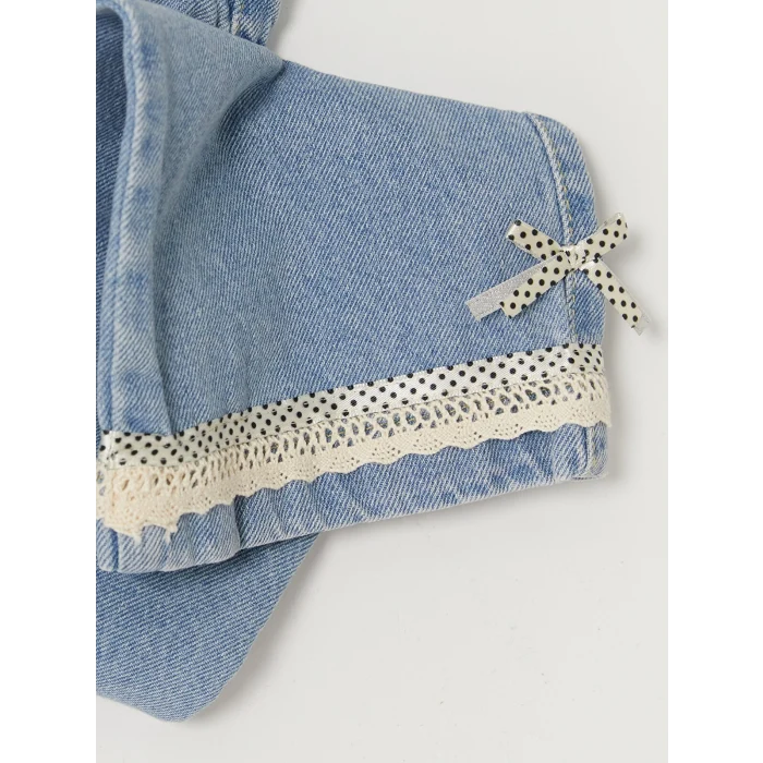 LCW Kids Mavi Dantel Detaylı Wideleg Kız Çocuk Jean Pantolon