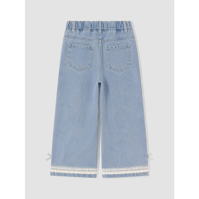 LCW Kids Mavi Dantel Detaylı Wideleg Kız Çocuk Jean Pantolon