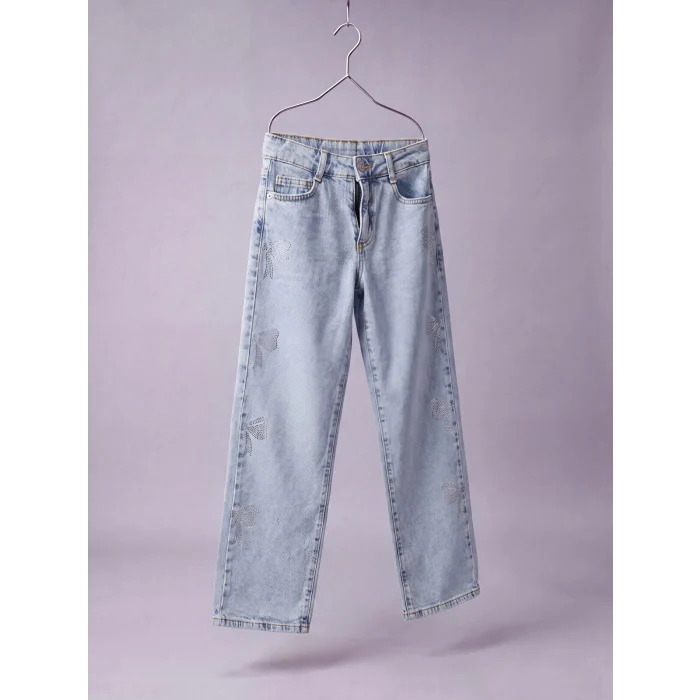 LCW Kids Mavi Straight Fit Taş İşlemeli Kız Çocuk Jean Pantolon