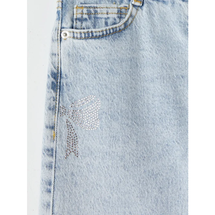 LCW Kids Mavi Straight Fit Taş İşlemeli Kız Çocuk Jean Pantolon