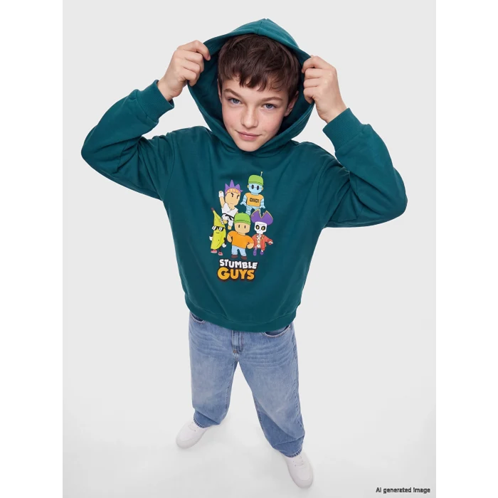 LCW Kids Petrol Stumble Guys Baskılı Erkek Çocuk Sweatshirt