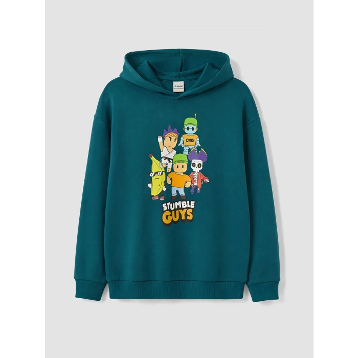 LCW Kids Petrol Stumble Guys Baskılı Erkek Çocuk Sweatshirt