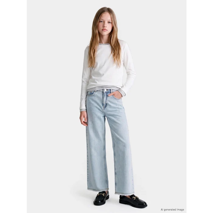 LCW Kids Mavi Wideleg Kız Çocuk Jean Pantolon