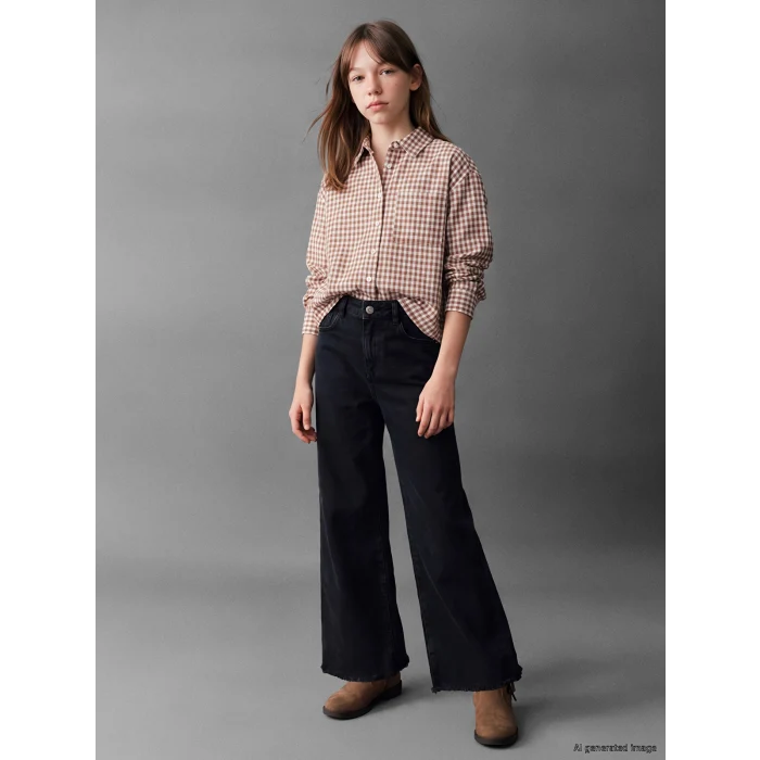 LCW Kids Siyah Wideleg Kız Çocuk Jean Pantolon