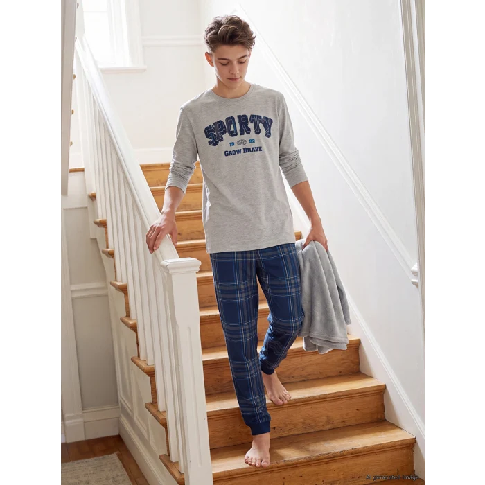 LCW Kids Gri Bisiklet Yaka Erkek Çocuk Pijama Takım