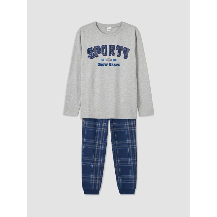 LCW Kids Gri Bisiklet Yaka Erkek Çocuk Pijama Takım