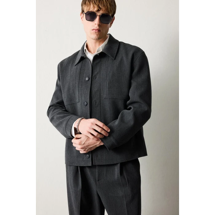 Defacto G6393AXGR309 Gri Regular Fıt Polo Yaka Astarlı Blazer Ceket