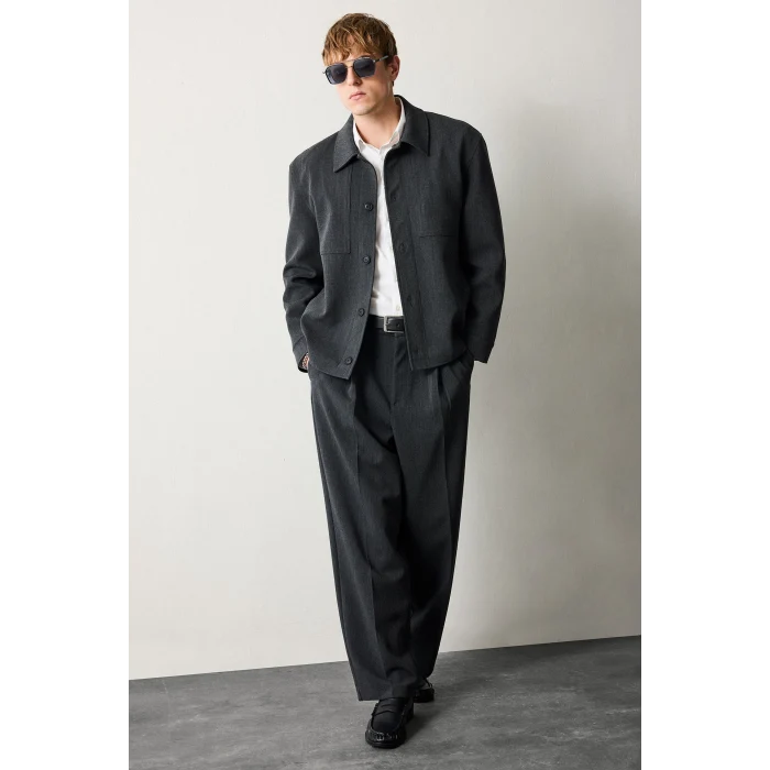 Defacto G6393AXGR309 Gri Regular Fıt Polo Yaka Astarlı Blazer Ceket