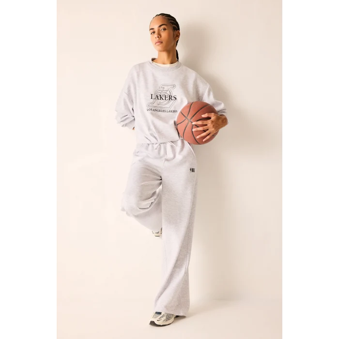 Defacto H4236AXGR421 Gri NBA Los Angeles Lakers Wide Leg Cepli Geniş Paça Beli Lastikli Skuba Dalgıç Kumaş Sporcu Eşofman Altı