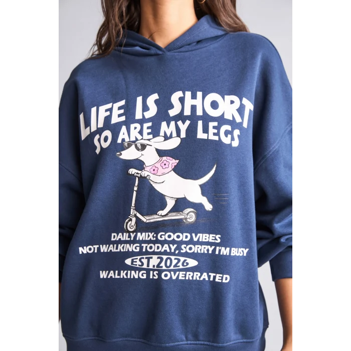 Defacto I0197AXNV241 Lacivert Overshırt Fıt Kapüşonlu Baskılı Kalın Kumaş Sweatshirt