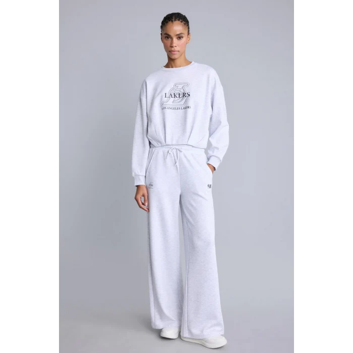 Defacto H4236AXGR421 Gri NBA Los Angeles Lakers Wide Leg Cepli Geniş Paça Beli Lastikli Skuba Dalgıç Kumaş Sporcu Eşofman Altı