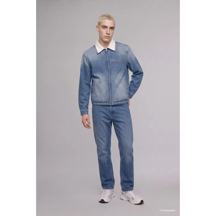 Defacto I6245AXNM28 Mavi Straıght Fıt Normal Bel Boru Paça Jean Pantolon