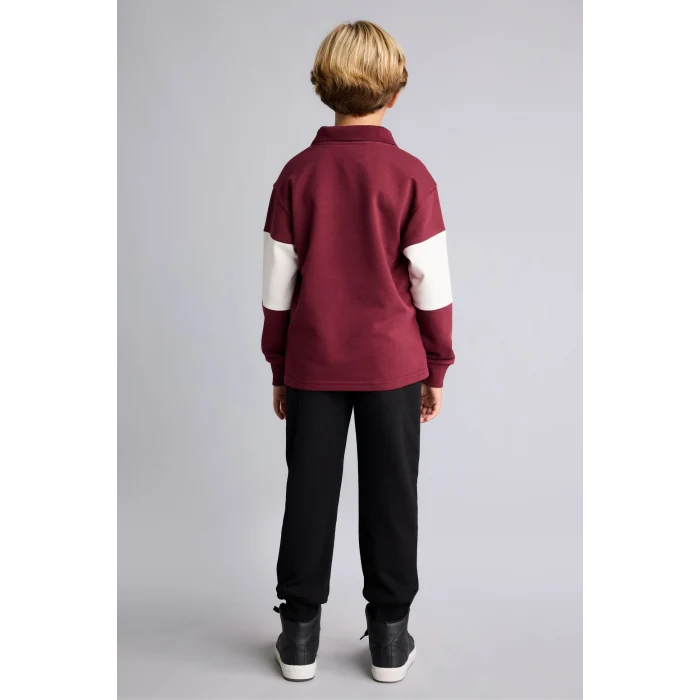 Defacto H8484A8BR115 Bordo Polo Yaka Baskılı Renk Bloklu 2li Takım Erkek Çocuk