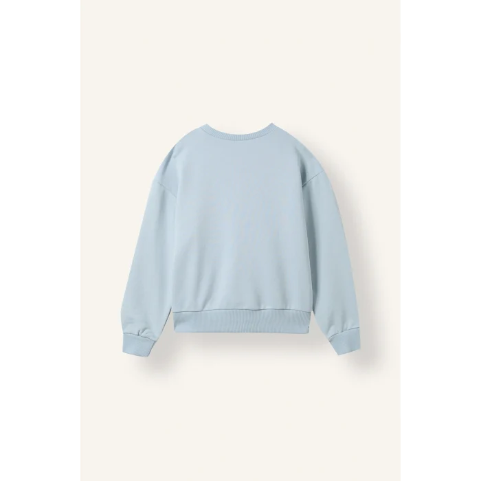 Defacto I5072A8BE343 Mavi Disney Lilo & Stitch Relaxed Fit Bisiklet Yaka Baskılı Sweatshirt Kız Çocuk