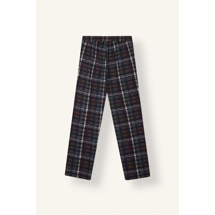 Defacto I2975AXKH148 Haki New Regular Fit V Yaka Uzun Kollu Ekose 2li Pijama Takımı
