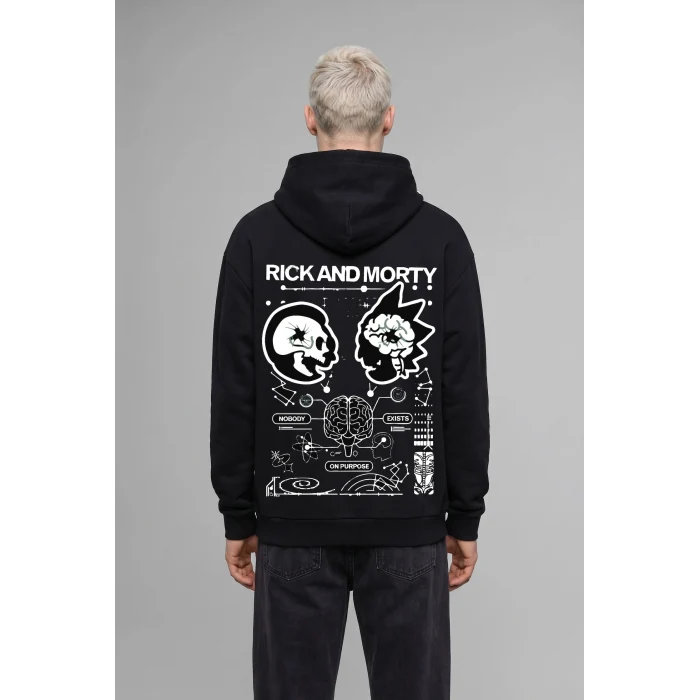 Defacto H2725AXBK81 Siyah Rick and Morty Boxy Fit Kapüşonlu Kanguru Cepli Baskılı Sweatshirt