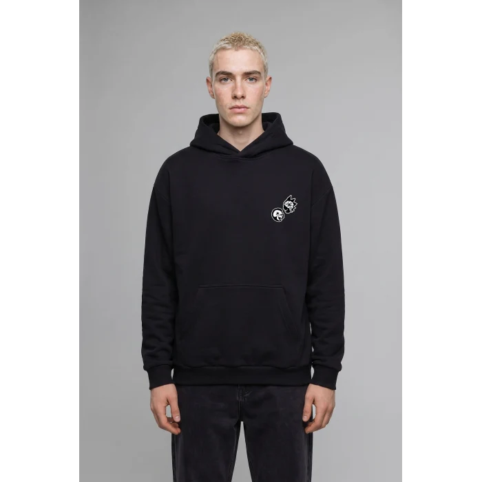 Defacto H2725AXBK81 Siyah Rick and Morty Boxy Fit Kapüşonlu Kanguru Cepli Baskılı Sweatshirt