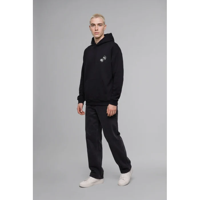 Defacto H2725AXBK81 Siyah Rick and Morty Boxy Fit Kapüşonlu Kanguru Cepli Baskılı Sweatshirt