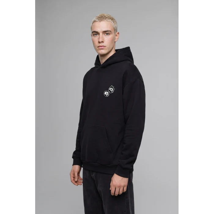 Defacto H2725AXBK81 Siyah Rick and Morty Boxy Fit Kapüşonlu Kanguru Cepli Baskılı Sweatshirt