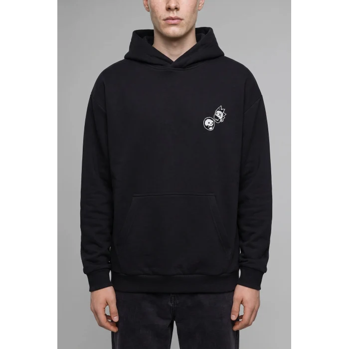 Defacto H2725AXBK81 Siyah Rick and Morty Boxy Fit Kapüşonlu Kanguru Cepli Baskılı Sweatshirt