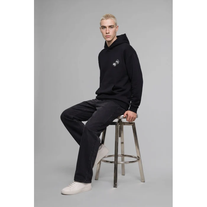 Defacto H2725AXBK81 Siyah Rick and Morty Boxy Fit Kapüşonlu Kanguru Cepli Baskılı Sweatshirt
