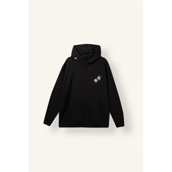 Defacto H2725AXBK81 Siyah Rick and Morty Boxy Fit Kapüşonlu Kanguru Cepli Baskılı Sweatshirt
