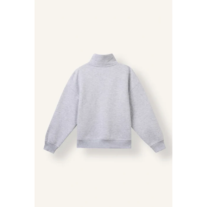 Defacto I8344A8GR421 Gri Oversize Yarım Fermuarlı Baskılı Kalın Sweatshirt Kız Çocuk