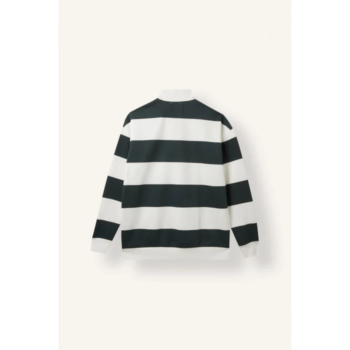 Defacto C7045AXGN498 Yeşil Boxy Fit Dik Yaka Yarım Fermuarlı Çizgili Sweatshirt