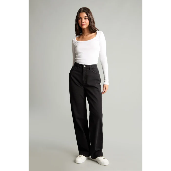 Defacto E9125AXNM40 Siyah 90s Wide Leg Yüksek Bel Boru Paça Jean Pantolon