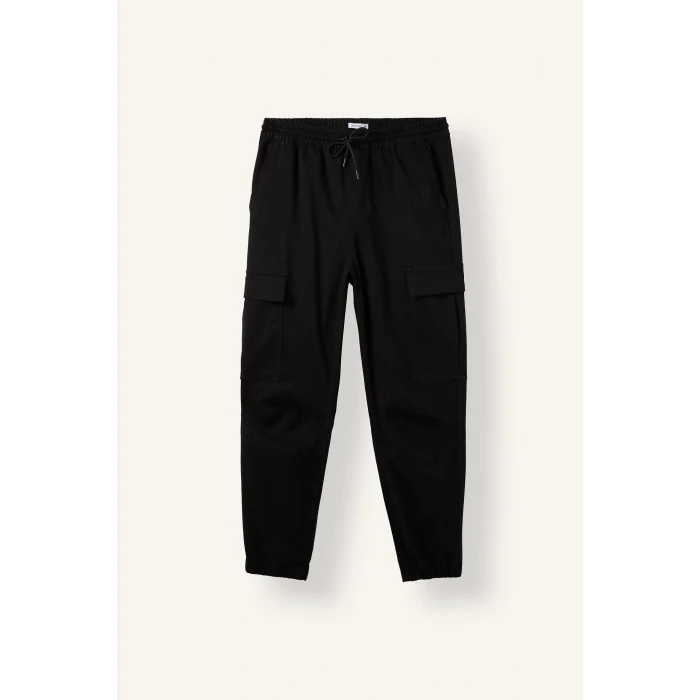 Defacto F4681AXBK81 Siyah Regular Fit Beli Bağcıklı Kargo Cepli Jogger Pantolon