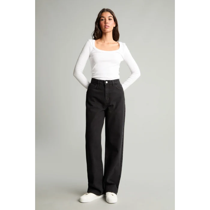 Defacto E9125AXNM40 Siyah 90s Wide Leg Yüksek Bel Boru Paça Jean Pantolon