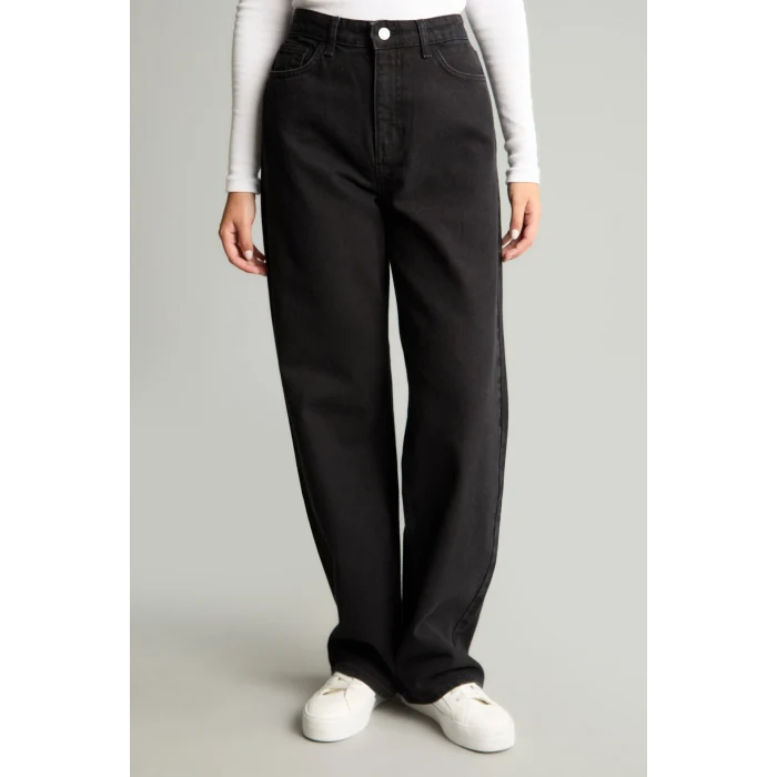 Defacto E9125AXNM40 Siyah 90s Wide Leg Yüksek Bel Boru Paça Jean Pantolon