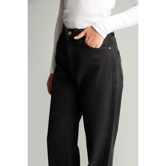Defacto E9125AXNM40 Siyah 90s Wide Leg Yüksek Bel Boru Paça Jean Pantolon