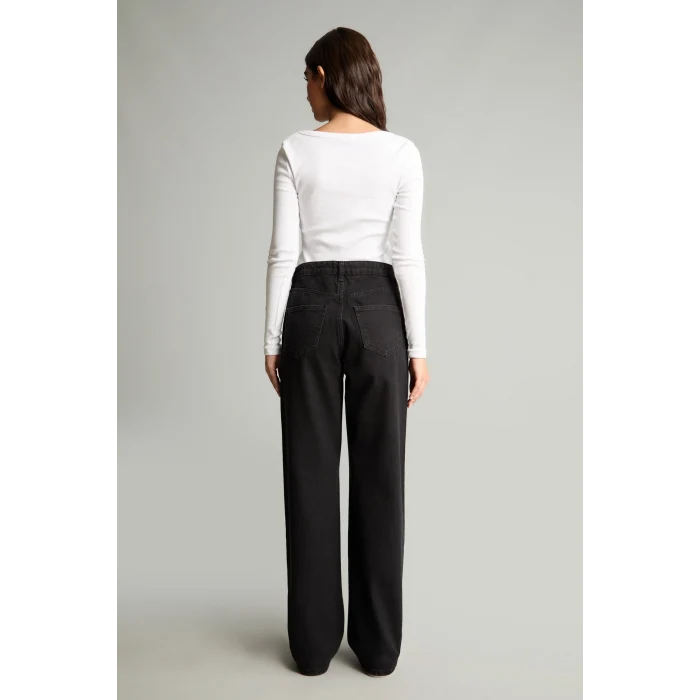 Defacto E9125AXNM40 Siyah 90s Wide Leg Yüksek Bel Boru Paça Jean Pantolon