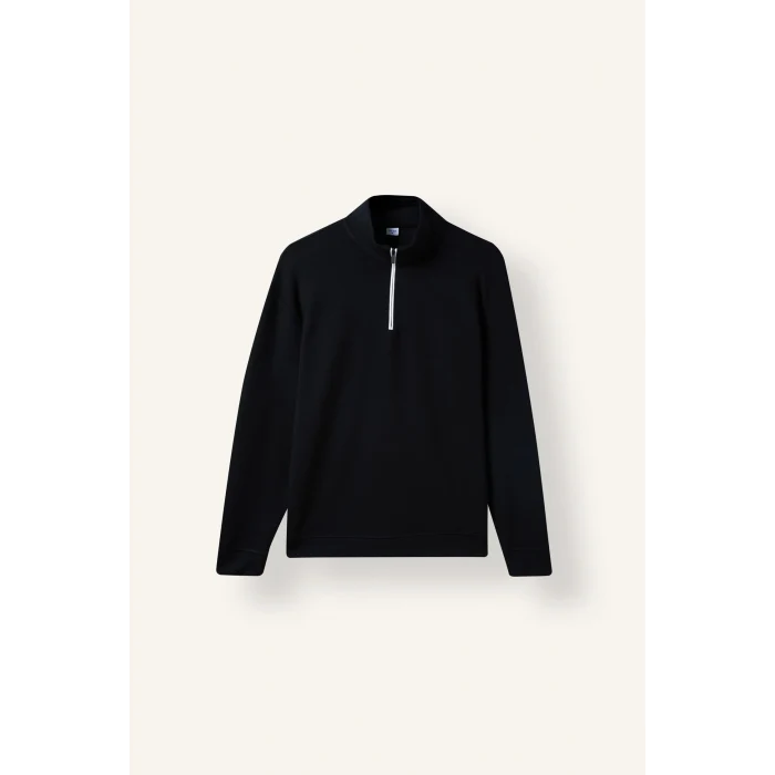 Defacto I0571AXBK81 Siyah Standart Fit Dik Yaka Yarım Fermuarlı Basic Sweatshirt