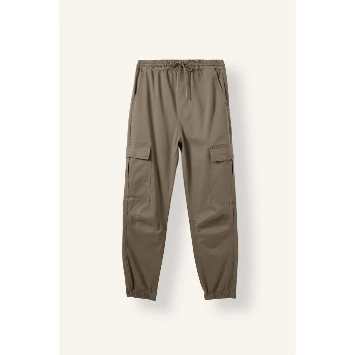 Defacto F4681AXKH401 Haki Regular Fit Beli Bağcıklı Kargo Cepli Jogger Pantolon