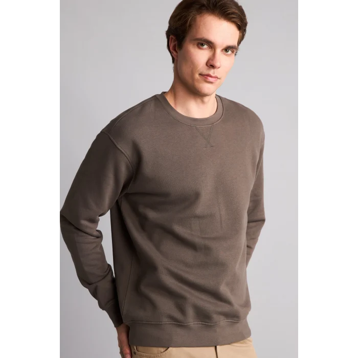 Defacto E8339AXKH534 Haki Pamuklu Regular Fit Basic Sweatshirt